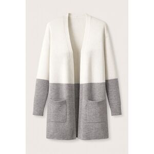 Nautica Women’s Colorblock Open Front Cardigan Cream Gray Sweater with Pockets X